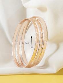 3pcs Girls' Unique Metal Geometric Chunky Rhombus Stackable Bangle Bracelets - Multicolor - View 12