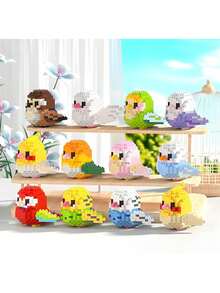 迷你鹦鹉积木套装，儿童生日礼物，动物拼装模型，迷你积木鸟类系列玩具