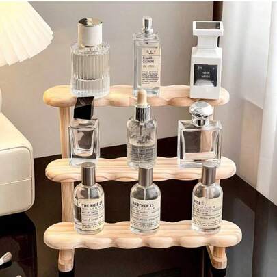 2/3 Tier Wooden Display Riser Stand Shelf ,Minimalist Vanity Shelf For Bathroom, Entryway, Office, Living Room - Space-Saving Countertop Organizer For Perfumes, Cosmetics, Figure Display Case, Dolls Storage Rack, And Small Potted Plants Display, Sturdy Wooden Construction, Cosmetic Storage, Elegant Design, Crafted Wood Finish, Utility Racks