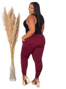 Women's Plus Size Thermal Jogger Pants With Pocket - Maroon - View 3