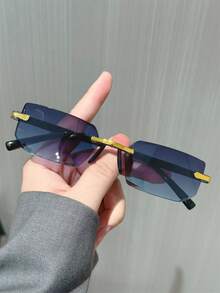 一副无框方形男士日常百搭时尚眼镜，适合通勤、街头摄影、海滩旅行、时尚佩戴。 - 彩色 - 查看 1