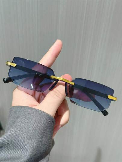 1 par de gafas cuadradas sin marco de moda, uso versátil diario, adecuado para montar, calle, playa, viaje, moda para hombres