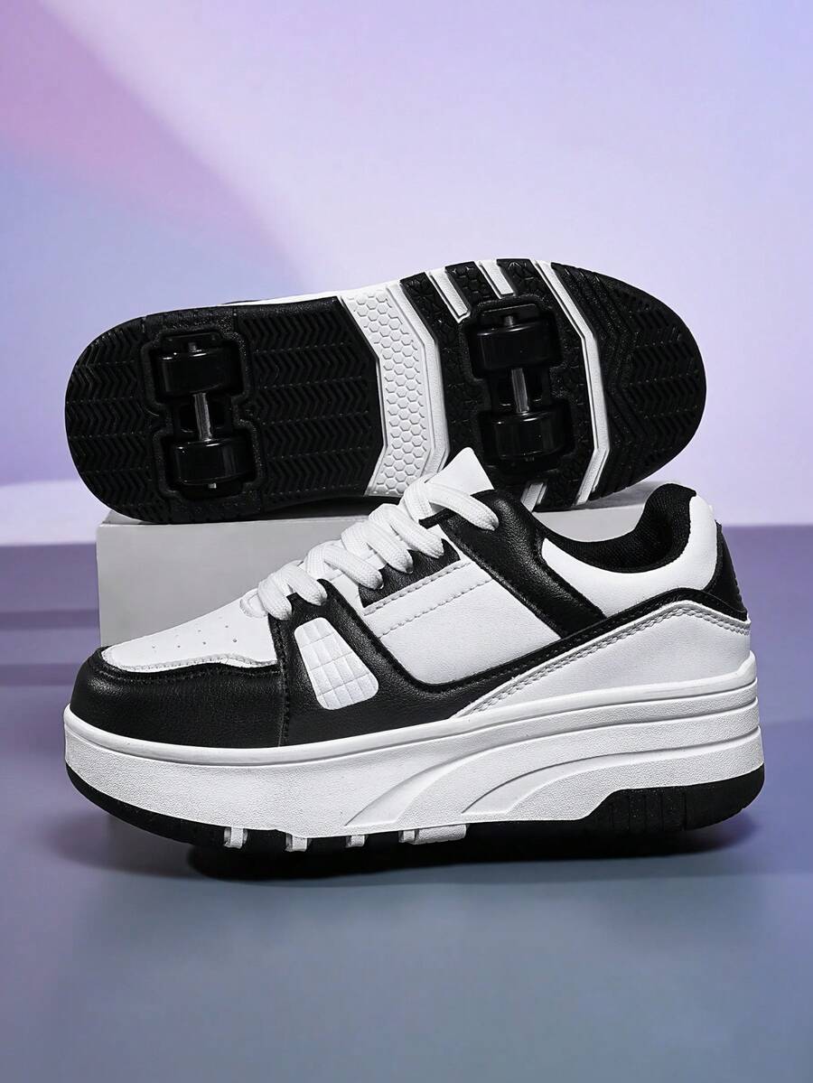 儿童轮滑鞋，四轮可拆卸轮滑鞋，双排轮滑鞋设计增强稳定性，适合男孩女孩滑板、滑冰、休闲穿着