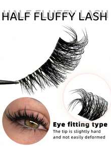 Cílios Postiços Meia-Tira, Faixa Transparente, Efeito de Maquiagem de Olho de Gato Natural, Alongamento de Cílios, Fofo e Leve, Cílios Falsos de Vison Macios, Cria um Visual de Maquiagem Natural, Adequado para Maquiagem Diária, Maquiagem de Blogueira de Beleza, Presente de Natal e Ano Novo - Cílios de gato - Visão 2