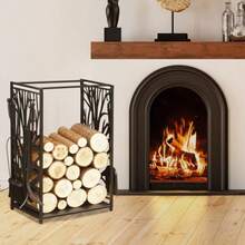 Kaminholzständer Mit Kaminbesteck, Brennholzregal Feuerholzablage Aus Stahl Schwarz 46 X 30 X 70 Cm Für Gemütliche Abende - Black - View 2