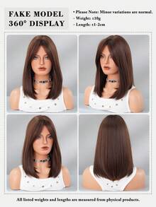 7JHH WIGS Short Straight Coffee Brown Wigs For Women Shoulder Length Wig With Side Part Bangs Synthetic Heat Resistant Fiber Bob Hair Wig For Girls Daily Party Cosplay Use 16 Inch - Chocolate Brown - View 6