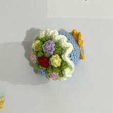 Handmade Crochet Rose Flower Bouquet, Sunflower Keychain Pendant Accessory - Multicolor - View 11