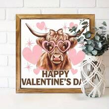 1 peça de moldura de madeira 3D com vaca das Terras Altas para pendurar na parede, ideal para quarto, sala de estar, casa e cozinha. Ótima opção de presente para casa nova, presente de Dia dos Namorados, moldura de madeira requintada para fotos e decoração de casa.