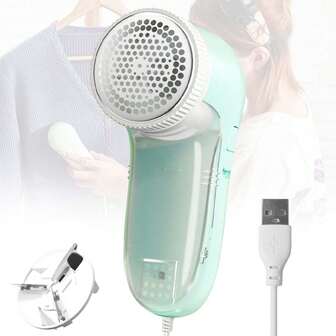 綠色電動毛衣剃球機,附可更換不鏽鋼刀片和電源線,完美去除毛球、毛絮和絨毛（1入組）