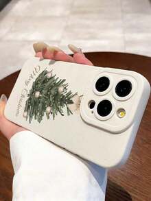 1pc Fashionable Christmas Tree Pattern Full Coverage Fingerprint-Resistant Soft Silicone Phone Case, Compatible With IPhone 16 Pro Max/16/16 Pro/16 Plus/15/15 Pro Max/15 Pro/11/12/13/14 Pro Max/11 Pro/11 Pro Max/12 Pro/12 Pro Max/13 Pro/13 Pro Max/14 Pro/14 Pro Max - Multicolor - View 3