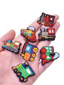 Bộ 7 món phụ kiện giày DIY hình tàu hỏa mini bằng nhựa PVC, thích hợp cho guốc rỗng, dép xăng đan đi biển, dép xỏ ngón - Nhiều màu - Xem 3