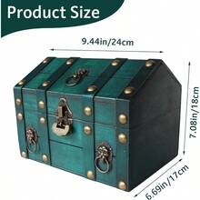 HAWTVintage Wooden Treasure Chest Jewelry Storage Box With Lock Classical Storage And Decorative Box Large Capacity Vintage Decorative Box Jewelry Storing Storage Organizer For Home Decoration Green - Green - View 7