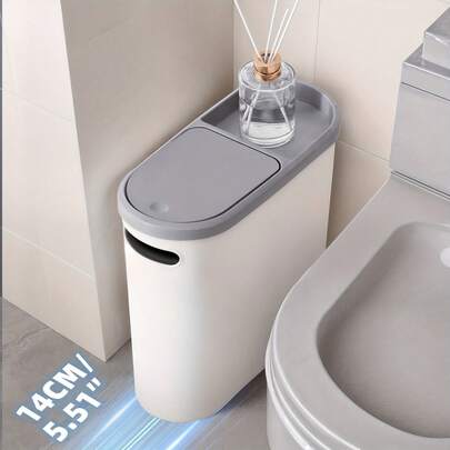 Cubo De Basura Delgado Para Baño Con Tapa, Capacidad De 10 L/2,64 Galones, Creativo Para Espacios Estrechos, Con Prensa, Material Duradero, Ideal Para Uso Doméstico. Contenedor Home Essentials A Prueba De Mascotas Con Tapa A Presión, Para Cocina, Baño, Sala De Estar, Oficina Y Caravanas.