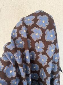 Casual Loose Retro Floral Pattern Design Polyester Long Sleeve Plus Size Women Shirt Spring Vacation Brown - Brown - View 6