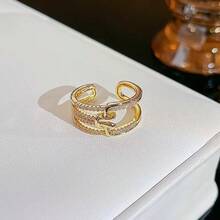 Exquisite And Sparkling Rhinestone Ring, Adjustable Opening, Brass, Stylish Stackable Ring For Women, Perfect For Parties And Gatherings. - Yellow Gold - View 7