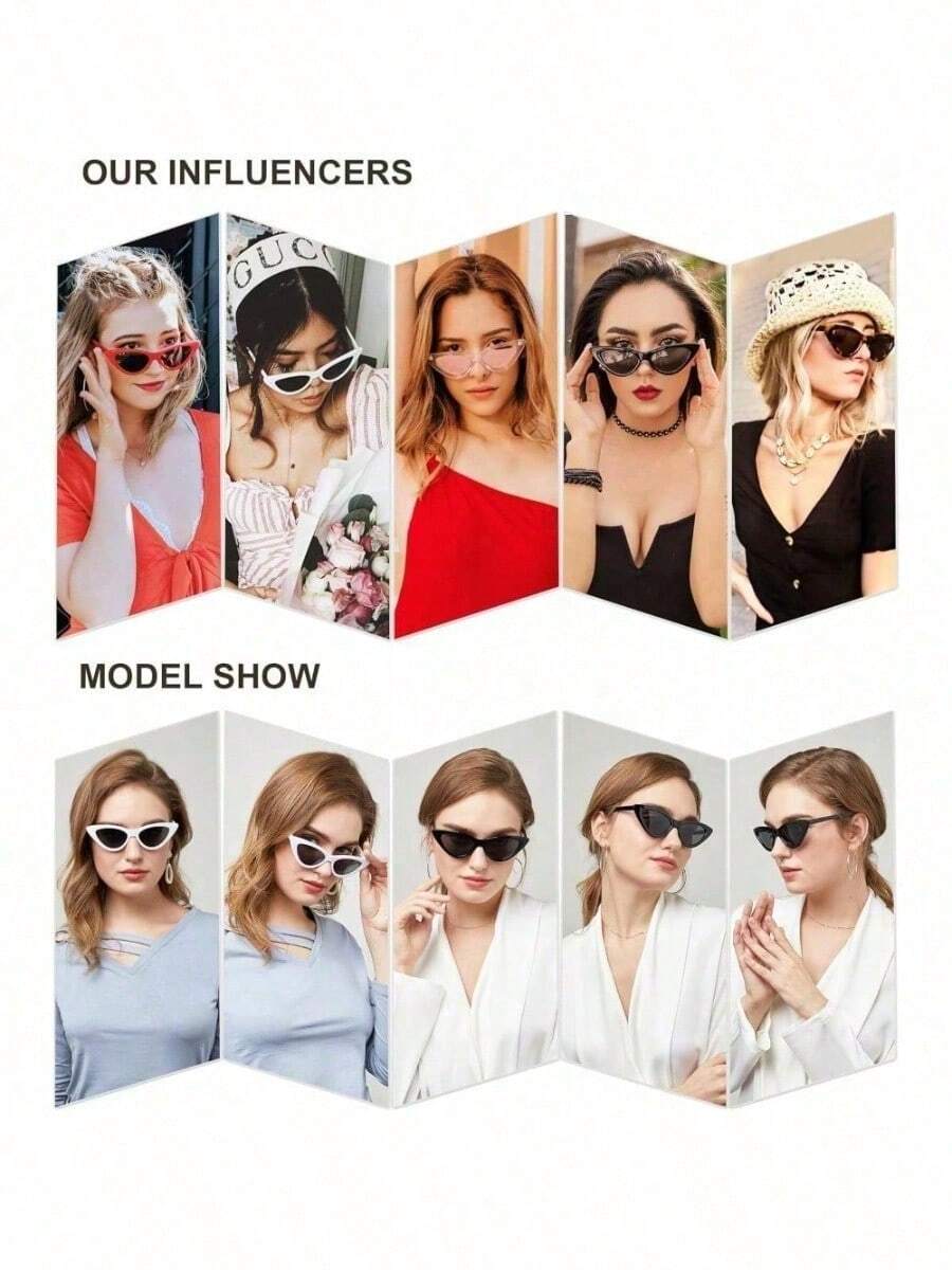 Small Narrow Cat Eye , Retro Vintage, Y2K Aesthetic,  Protection, Lightweight Plastic Frame, Fashion Eyewear - Black Frame With Brown Lenses - View 1