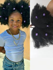 1 búi tóc Afro Puff có kẹp hoa cho trẻ em, búi tóc Afro Puff mềm mại, xoăn tít, kiểu tóc búi lớn cho bé gái, có dây chun. - màu đen - Xem 12