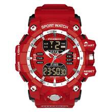 Foxbox 1pc Men Red Silicone Strap Casual 24 Hour Round Dial Digital Watch, For Daily Life - Red - View 7