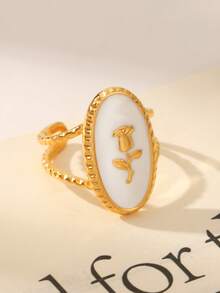 1pc Rose Flower Enamel Open Ring, Unique High-End Design, Suitable For Women's Daily Wear - Multicolor - View 5
