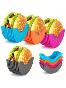 4pcs/1pc Silicone Hamburger Holder, Expandable Plastic Clamp, No-Touch Anti-Slip Hamburger Fixing Box Tray, Reusable Washable Adjustable Silicone Hamburger Stand - Multicolor - View 4