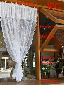 1 件白色玫瑰图案蕾丝帷幔薄纱窗帘，短窗帘，薄纱，咖啡色窗帘，复古浪漫风格，薄纱，由涤纶纤维制成，适用于卧室、房间、客厅、厨房、办公室、咖啡厅和家居装饰 - 白色 - 查看 10