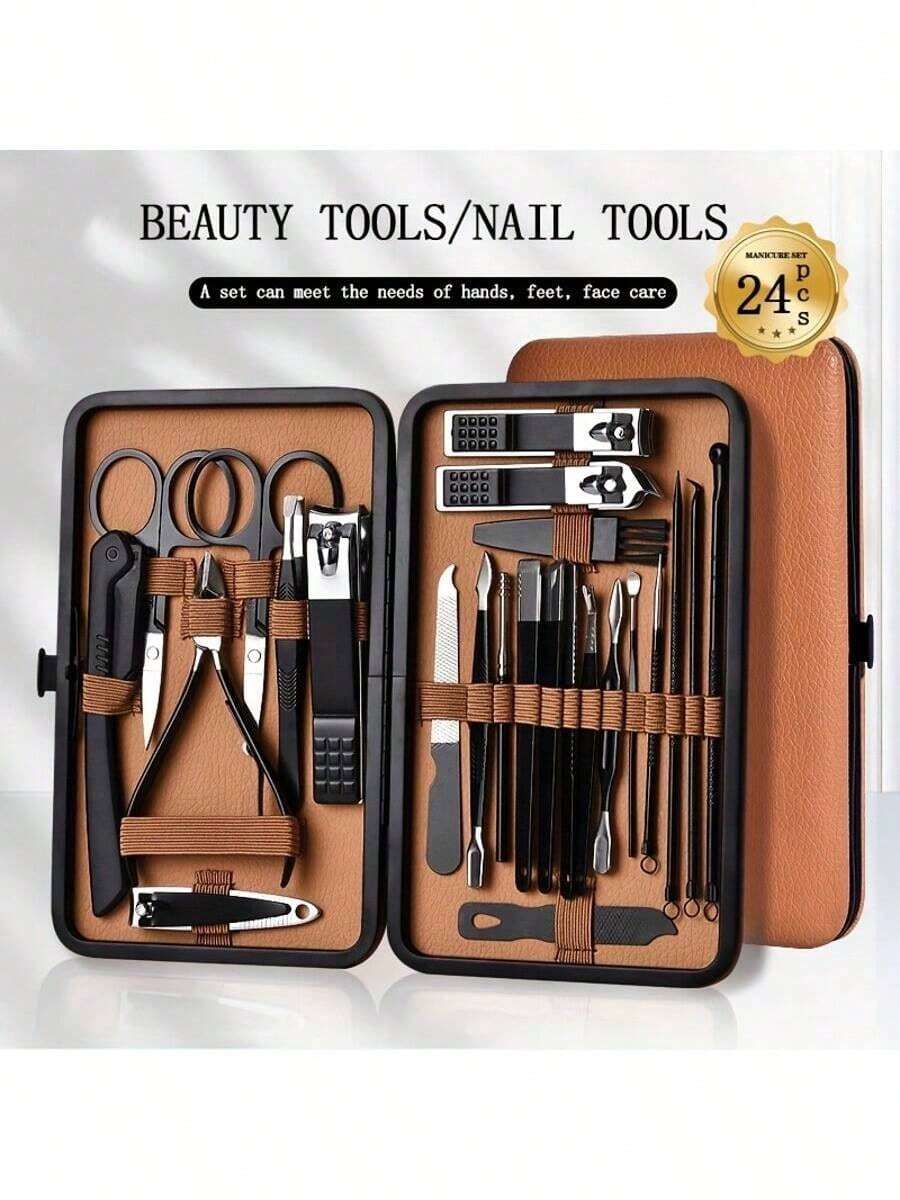 16pcs Dormitory Nail Trimming, Manicure, Eyebrow Shaping Brown Leather Set Snap Nail Art Tools Set Stainless Steel Cuticle Nippers Cutting Kit Professional Nail Clippers Pedicure Manicure Beauty Tools