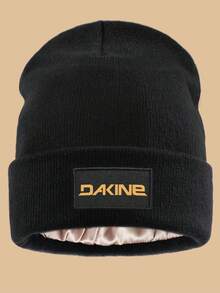 1顶加厚针织帽，轻便保暖，男女通用，适合通勤上班，“DAKINE”黄色Logo设计，弹性无缝针织帽，保护耳朵，简约骷髅头造型，适合徒步、滑雪、户外活动，冬季馈赠亲友的理想之选 - A - 查看 1