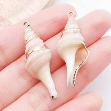 2个贝壳吊坠，散装贝壳吊坠，大号镀金天然白色海螺贝壳，海洋沙滩吊坠，用于珠宝制作，女士DIY项链耳环工艺品