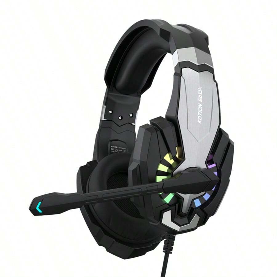 Gaming Headset, Surround Stereo Game Headphones With Noise Cancelling Mic, LED Lights & Soft Memory Earmuffs For PS Series, PC Computer Games - 黑色 - 查看 1