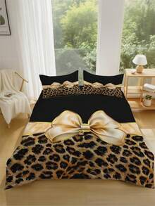 3件套豹纹蝴蝶结床上用品套装（1个被套+2个枕套，不含被芯），采用性感迷人的豹纹印花设计，柔软亲肤，缓解视觉疲劳，四季皆宜，拉链封口，适用于酒店、卧室、客房和宿舍的床上用品装饰，低致敏性，易于护理，时尚轻盈，透气性好。 - 彩色 - 查看 15