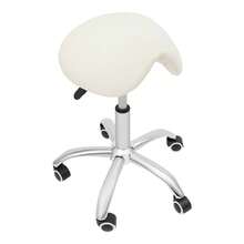 SanBouSi Weißer Sattelhocker - PU+Edelstahl, Höhenverstellbar (47-62cm), 5 Rollen