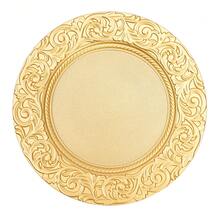 100pcs Charger Plates, 12.99in Table Charger Plates Set, PP Round Dinner Plates With Leaves Pattern Rim, Dinner Table Decorative Charger For Home Wedding Kitchen Birthday Bridal Shower Party Table Supply, Reusable Serving Plates Decor Dinner Plates, Silver Gold Green Black Charger Plates - 金色 - 查看 10