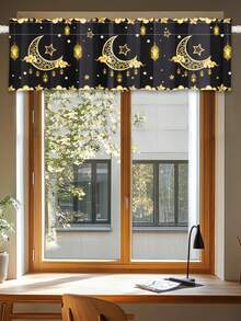 1pc Ramadan Mubarak Blackout Short Curtain Valance,139*46cm Crescent Lantern Elements Pattern Polyester Short Window Valance,Perfect For Living Room Bedroom Bathroom Kitchen Room Home Decor,Themed Festive Home Decor,Perforable Curtains,Eid Treatments With Rod Pocket,Room Decor,Ramadan Party Gifts Favors