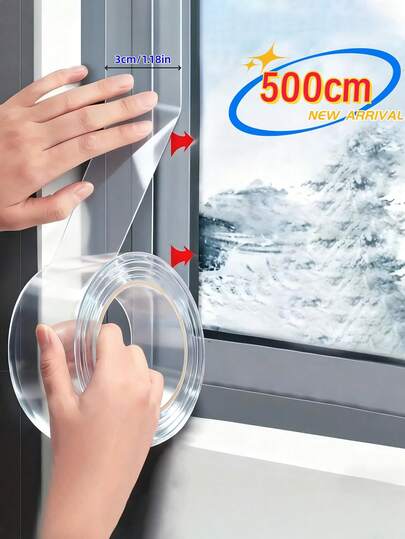 1 Roll 500cm Winter Windproof Sealing Tape - 1.18 Inch Wide, Strong Adhesive Window Insulation Film, Windproof Waterproof Sealing, Multi-Purpose Household, No Residue High Gloss