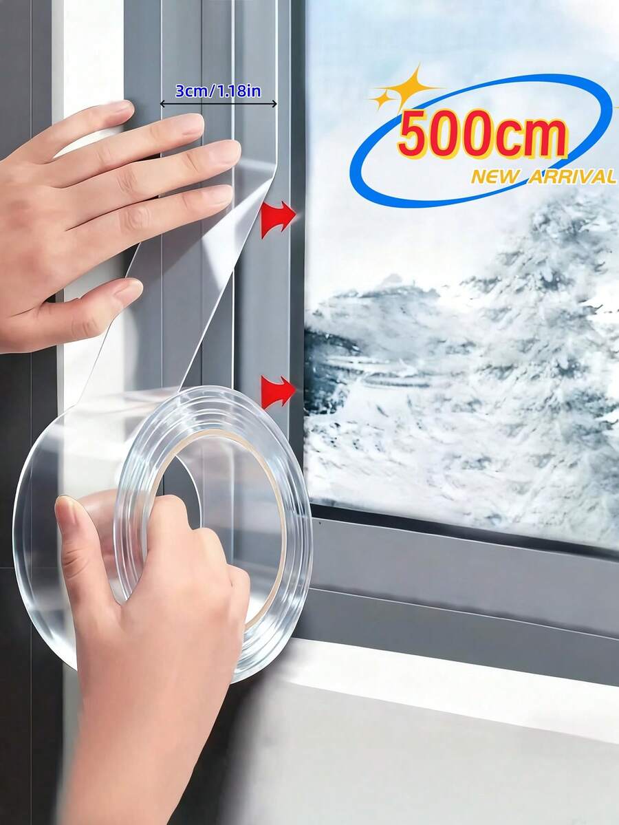 1卷500厘米冬季防风密封胶带 - 1.18英寸宽，强力粘性窗户隔热膜，防风防水密封，多用途家用，无残留高光泽