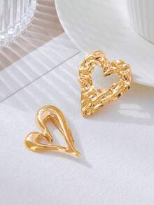 2pcs Minimalist Hollow Heart Brooch Set, Elegant And Suitable For Women's Daily, Party, And Business Occasions - Gold - View 3