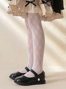 3 件装儿童纯色洛丽塔风格提花网袜打底裤,女童蝴蝶镂空无脚紧身裤,适合日常穿着,时尚性感,舞蹈袜 - 彩色 - 查看 15