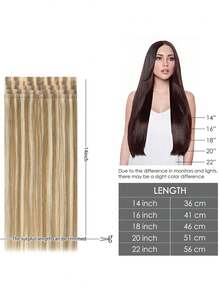 Extensiones de cabello humano con cinta adhesiva 18P613 20 piezas, extensiones de cabello con cinta adhesiva invisible de doble cara, extensiones de cabello humano recto Remy sin costuras - S18/613 - Ver 7