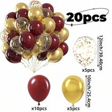 47pcs Wine Red & Gold Balloon Set, Includes Gold Metallic & Transparent Balloons, Rich & Luxurious Color Tones, Suitable For Weddings, Birthday Parties, Festivals, Proposals, And Photography Backdrops. Combines Glossy Finish And Transparent Luster For An Elegant, Romantic Ambiance And Ceremonial Atmosphere. - Burgundy - View 9