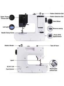 Máquina de coser multifuncional para el hogar, máquina de coser eléctrica portátil y mini con 38 patrones de puntada, ajuste de 2 velocidades, pedal, ligera y fácil de usar, adecuada para manualidades DIY, ropa, cortinas, muñecas y costura diaria. Gran opción de regalo para Halloween y Navidad, ideal para principiantes y usuarios experimentados.