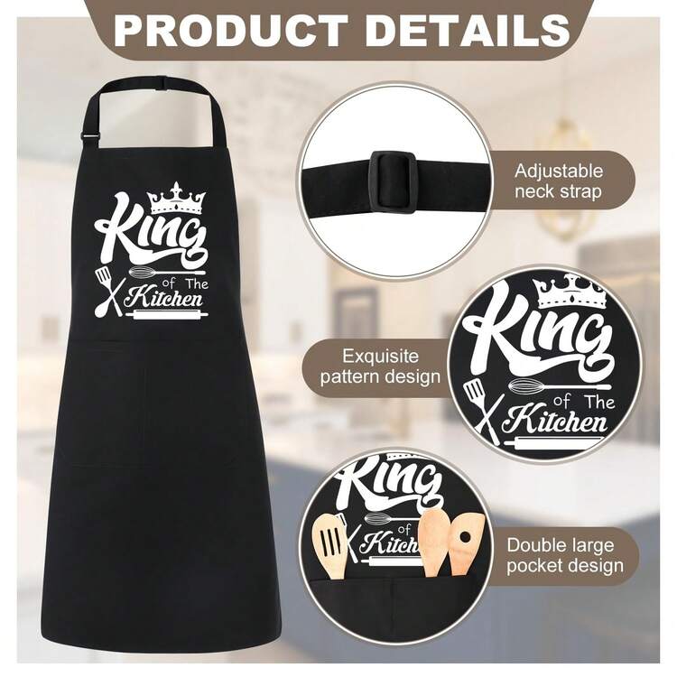 男女趣味围裙，“厨房之王”烹饪围裙，男女定制围裙，可调节厨师烘焙围裙，礼品 - 彩色 - 查看 6