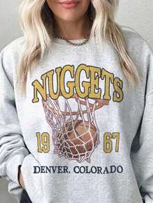 1Pcs,2026,Denver Nugget Vintage Style Denver Nugget Crewneck Sweatshirt - Denver Basketball Sweatshirt – Nuggewinter Clothes For Women, Crewneck, Graphic, Christmas Gifts, Sweatshirt Women New Years - 灰色 8 - 查看 5