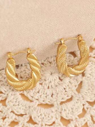 1 par de elegantes pendientes minimalistas en forma de U dorados, adecuados para el uso diario de las mujeres