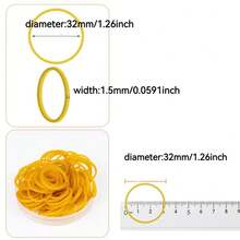 100/300/500pcs Yellow Elastic Rubber Bands, High Elasticity, Durable, Disposable Rubber Rings, Office Binding Straps, Latex Rings, Rubber Diameter: 1.26inch, Width: 0.0591inch - Yellow - View 2