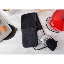 DII Everyday Kitchen Basic Juego de 3 aislantes de calor para sartén, de toalla, 100% algodón, apto para lavar en lavadora, para uso diario en la cocina, negro(Short Mitt Negro) - Multicolor - Ver 6