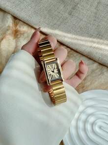 1件橢圓形竹紋錶帶女款手錶，金色可調節錶帶，優雅百搭石英腕錶，適合日常配戴，日常禮物 - 金色 - 查看 3