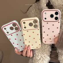 KAIWD Ins Color Block Polka Dot Minimalist 16 Apple 17 Pro Max Phone Case 15 Compatible 13 Full Coverage Soft Cover 14 Creative Personalized, Creative, Geometric, Korean Style, Minimalist Style, Color Block Style, Niche, Ins Style - Custard - View 2