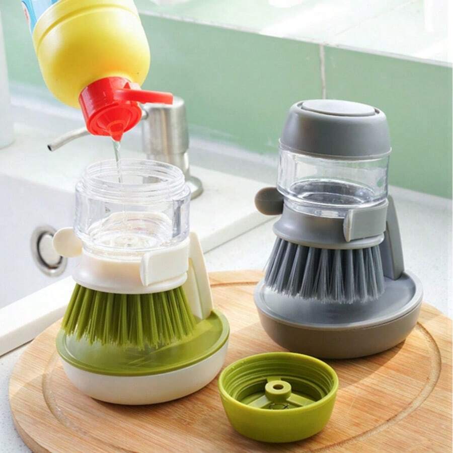 1/2pcs, Pot Brush With Soap Dispenser,Multi-Functional Kitchen Cleaning Brush With Stand, Dishwashing Brush, Kitchen Scrub Brush, Pans And Pots Brush, Kitchen Sink Countertop Scrub Brush, Cleaning Supplies, Cleaning Tool - Multicolor - View 1
