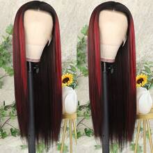 13X4 Pink & Brown Lace Front Wigs Pre Plucked Soft Free Part Long Straight Wigs Glueless Pink Skunk Stripe Wig Wear And Go Wig Heat Resistant Fiber Hair Synthetic Lace Front Wigs For Fashion Women For Daily Christmas Party Cosplay Use - 挑染紅色 - 查看 4