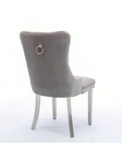 Furniture, Nikki Collection Moderne High End Dining Chairs In Soft, Contemporary Solid Wood Upholstery Fluwelen Padding Chrome Plated Stainless Steel Sheet Legs, Studded Head ation, Double Set, Grijs De1701gy view 5